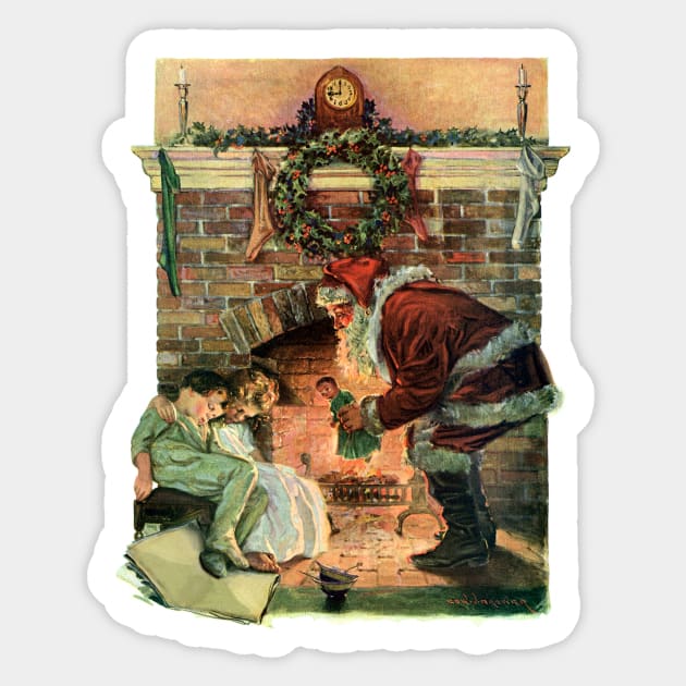 Vintage Santa Claus on Christmas Eve Sticker by MasterpieceCafe